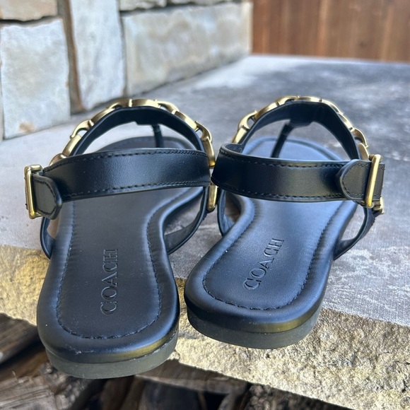 Coach Jenna Signature Chain T-Bar Black leather Sandals Sz-8. R - Picture 6 of 12